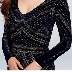 Long Sleeve Glitter Print Sheath Gown